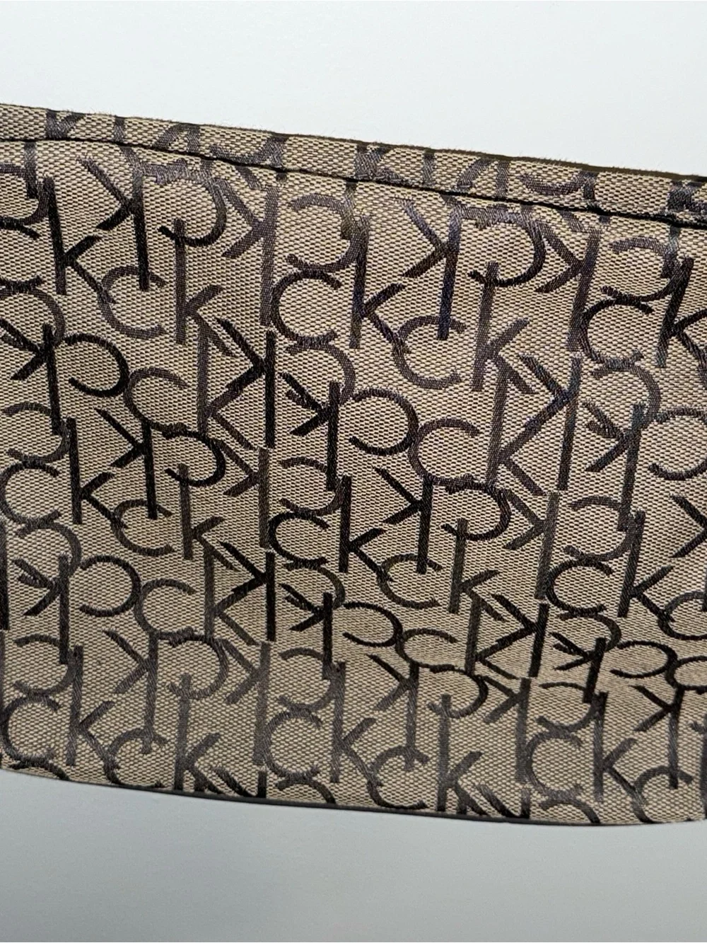 Calvin Klein Tan and Black Signature Monogram Crossbody Bag